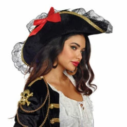 Dreamgirl Ladies Pirate Hat W/ Lace Trim