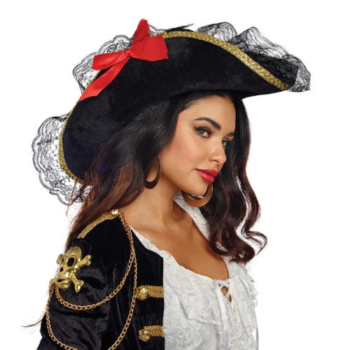 Dreamgirl Ladies Pirate Hat W/ Lace Trim 3 Dreamgirl Ladies Pirate Hat W/ Lace Trim