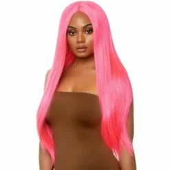 LEG AVENUE 33" Long Straight Center Part Wig - Neon Pink
