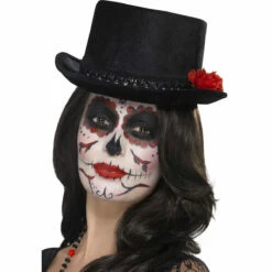 Smiffys Day Of The Dead Top Hat, Black With Roses