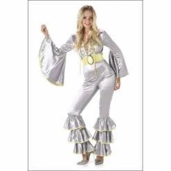 70s Silver Disco Jumpsuit With Yellow Trim - Karnival