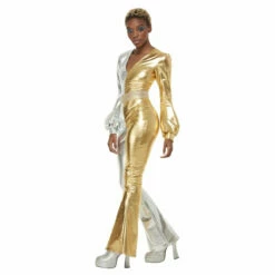 Smiffys 70's Super Chic Gold & Silver Jumpsuit