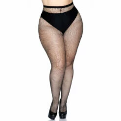 Black Fishnet Pantyhose With Back Seam Plus Size - Leg Avenue