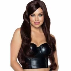 68cm Long Wavy Parted Fringe Brown Costume Wig - Leg Avenue