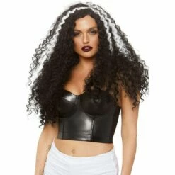 LEG AVENUE 29" Long Curly Wig Black With White Streaks