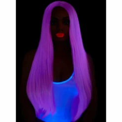 LEG AVENUE 33" Long Straight Center Part Wig - Lavender -Smiffys Shop A2864 leg avenue long straight wig lavender UVfront cr