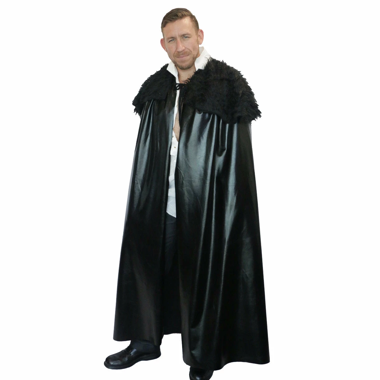 Barbarian Men's Black Cape With Fur Collar 3 Barbarian Men's Black Cape With Fur Collar