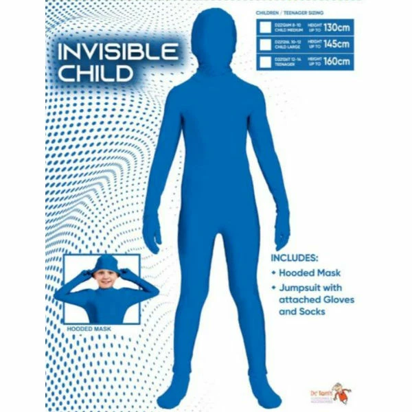 Invisible Man Child Blue Skin Suit Costume - Teen - Dr Toms 3 Invisible Man Child Blue Skin Suit Costume - Teen - Dr Toms