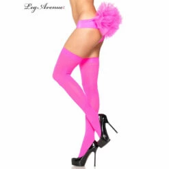 LEG AVENUE Neon Pink Opaque Thigh Highs