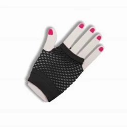 Fingerless Fishnet Short Gloves - Green, Orange, Pink & Black -Smiffys Shop black fishnet fingerless gloves 63022 costume shop brisbane