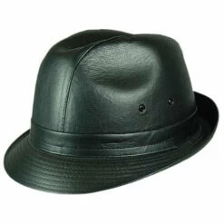 Black Leather Look Fedora-Adult