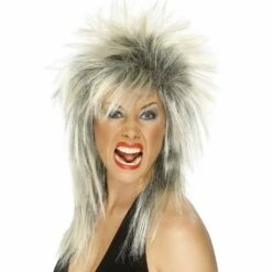 Smiffys Two Tone Blonde With Black Roots Mullet Rock Diva Wig