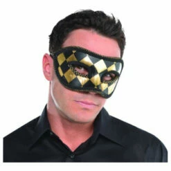 AMSCAN Harlequin Black & Gold Men's Mask