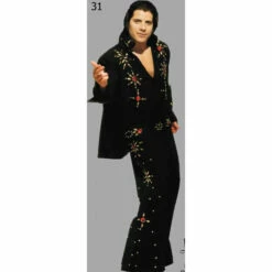 King Of Rock And Roll Black Two Piece Costume With Cape - Hire