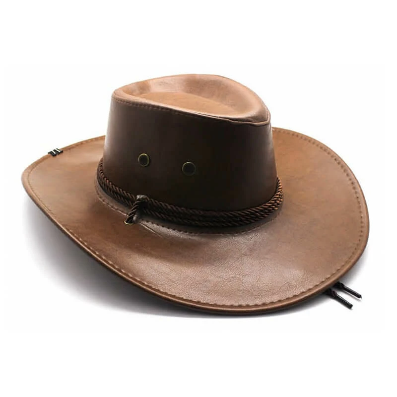 Leather Look Cowboy Hat - Brown 3 Leather Look Cowboy Hat - Brown
