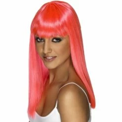 Smiffys Neon Pink Long Straight Glamourama Wig