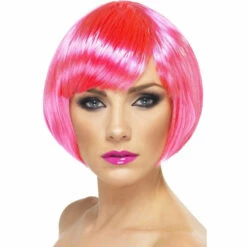 Smiffys Neon Pink Short Babe Wig